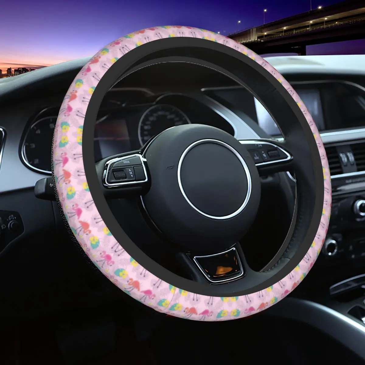 

38cm Summer Tropical Flamingo Steering Wheel Cover Auto Car Steering Wheel Protector for SUV Car Accessories Universal 15 inch