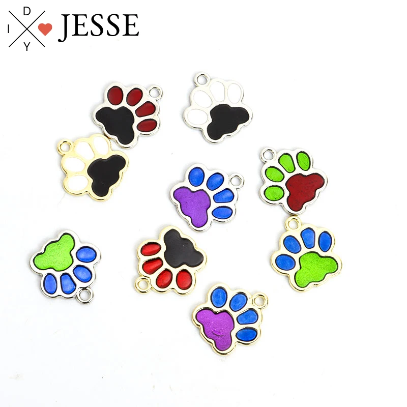 

10Pcs Trend Enamel Dog Feet Cat Claw Charm Colorful Sequin Pendant DIY Handmade Material Jewelry Accessory For Women Lady Girls