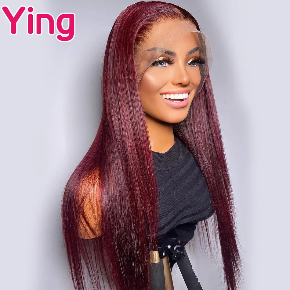 Burgundy with Red Bone Straight Human Hair Wigs for Women 13X6 Lace Frontal Wigs Dark Burgundy 13X4 Lace Front Wigs Pre Plucked