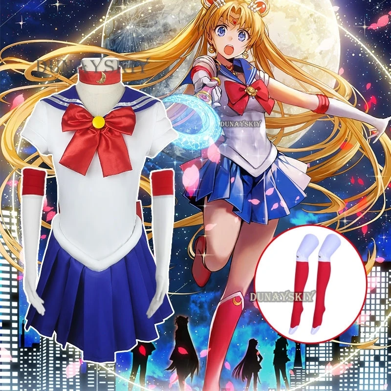 Фото Косплей Костюм для взрослых и детей из аниме парик Tsukino Usagi Meiou Setsuna Chibiusa платье костюм на Хэллоуин парик одежда для вечеринки №1