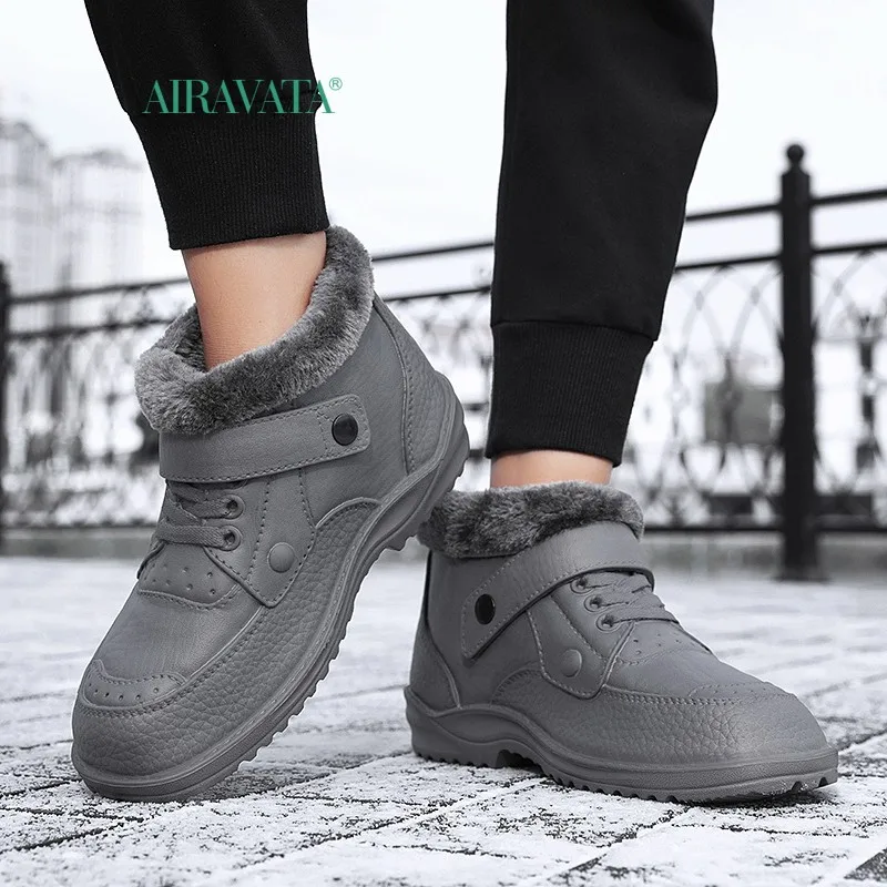 Winter Men Boots Plush Leather Waterproof Sneakers Climbing Hunting Shoes Lace-up Outdoor Warm Hiking Boot Man