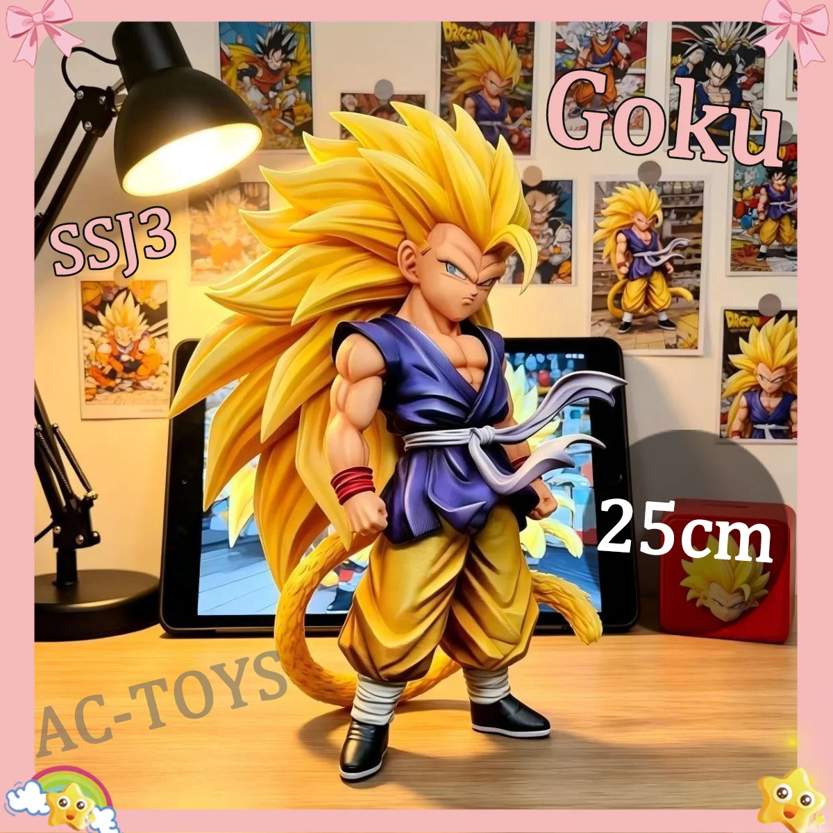 Фото Фигурка Dragon Ball GT Super Saiyan 3 Гоку Чиби, версия Final Battle. Светлоголовая обезьяна с хвостом 25 см, подвижная фигурка из ПВХ, игрушка-подарок №1