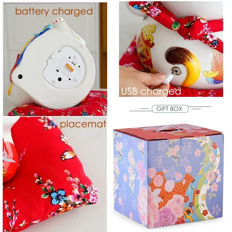 10 2-дюймовый большой орнамент Lucky Cat Maneki Neko керамический кошачий кот с подвижной