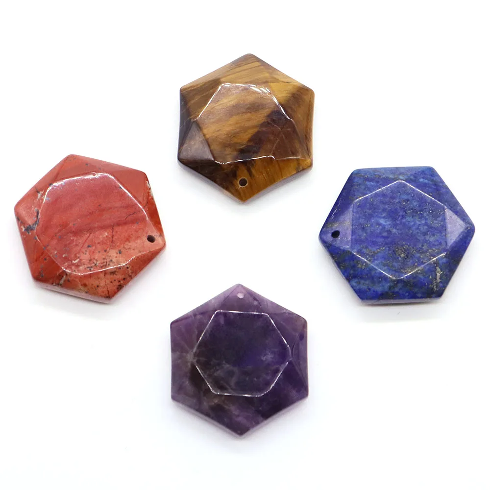 

Natural Stone Hexagram Star Drill Hole Lucky Hexagon Pendant Healing Crystal Gems Quartz Amulet DIY Jewelry Necklace Accessories