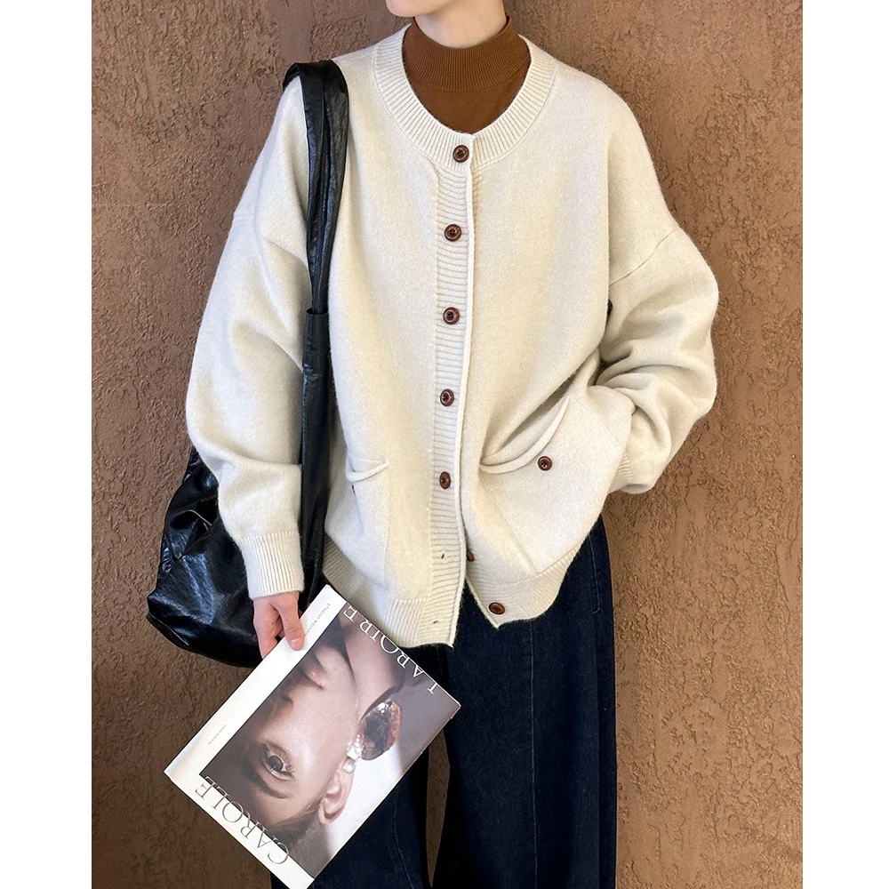 Новинка 2024 женский свитер с круглым вырезом на одной пуговице кардиганы длинными