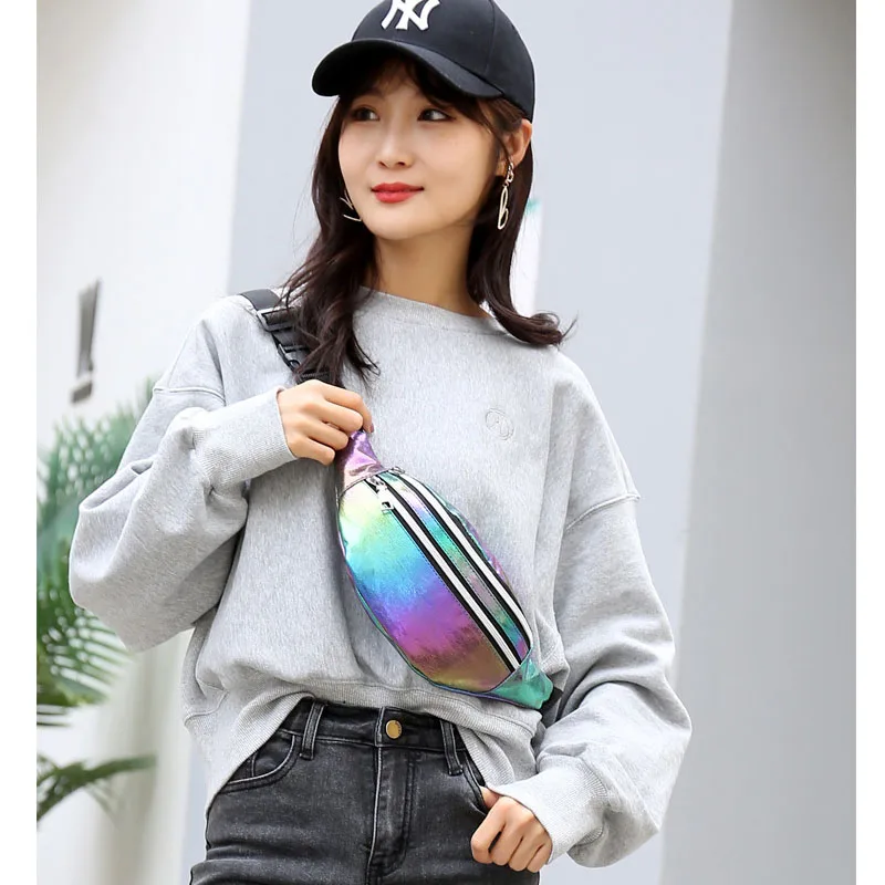 Поясная голографическая сумка для женщин забавный кошелек из искусственной кожи