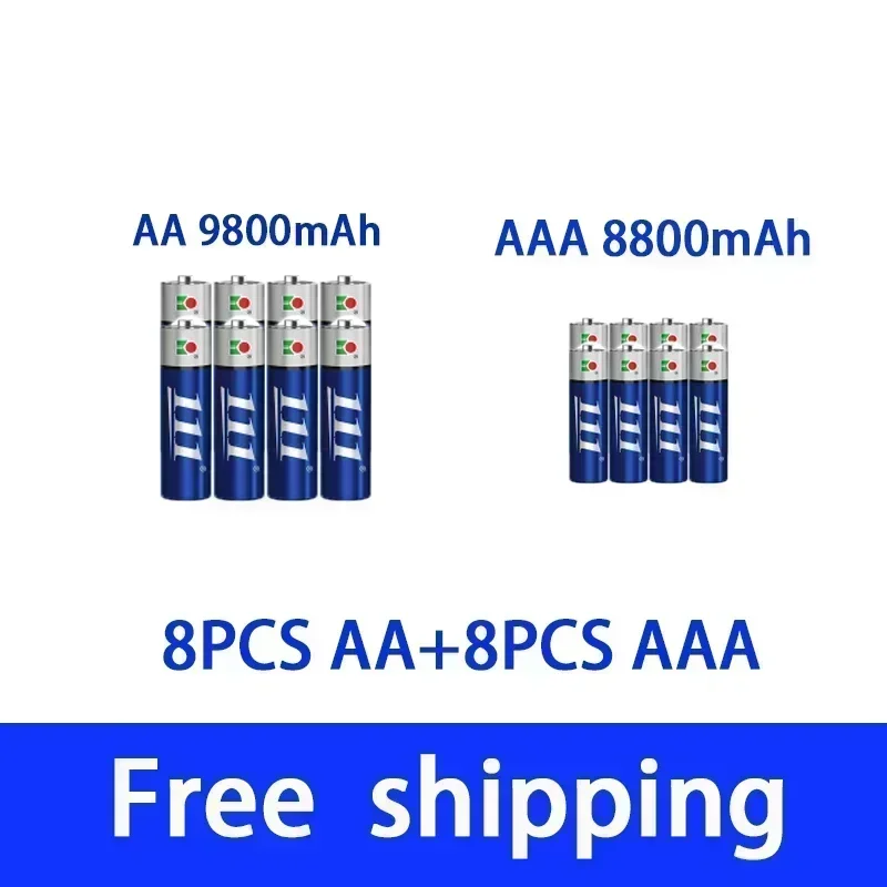 Перезаряжаемые батарейки GTF AA 9800 мАч и AAA 8800