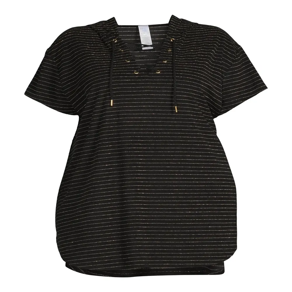 Women`s Plus Size Lurex Stripe Terry Cloth Hooded Cover Up
