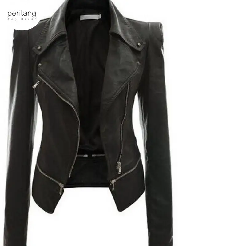 

New Autumn Women Moto Pu Faux Leather Jacket Woman Zipper Coat Female Black Punk Bomber Faux Leather Outwear