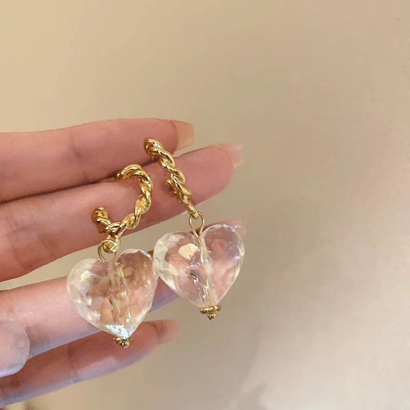 

New Fashion Trend S925 Silver Needle Unique Design Geometric Distorted Transparent Color Love Earrings Women's Jewelry Wholesale