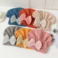 coral velvet quick hair drying bath towel spa bowknot wrap towel cap bathroom accessories bonnets for women children shower cap