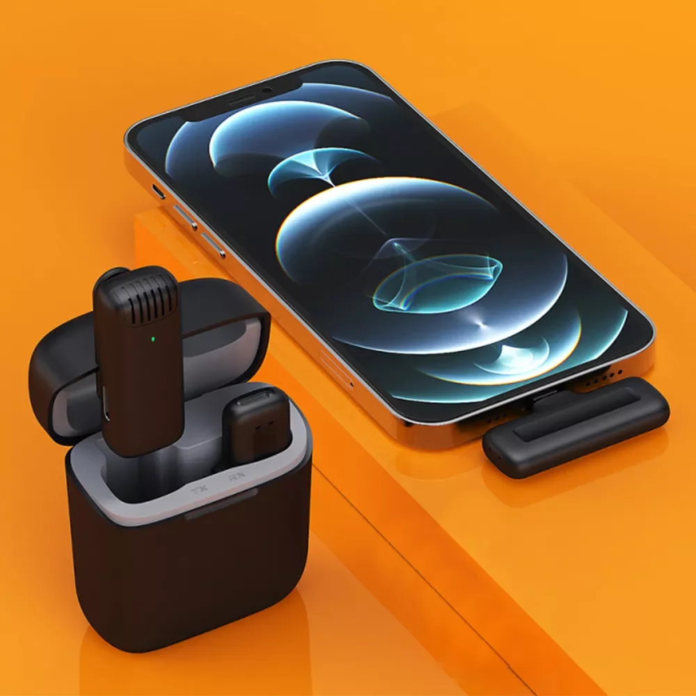 Cheap ميكروفون لاسلكي Lavalier تسجيل الصوت والفيديو هيئة التصنيع العسكري مصغرة آيفون باد أندرويد الهاتف ميكروفونو مع علبة شحن