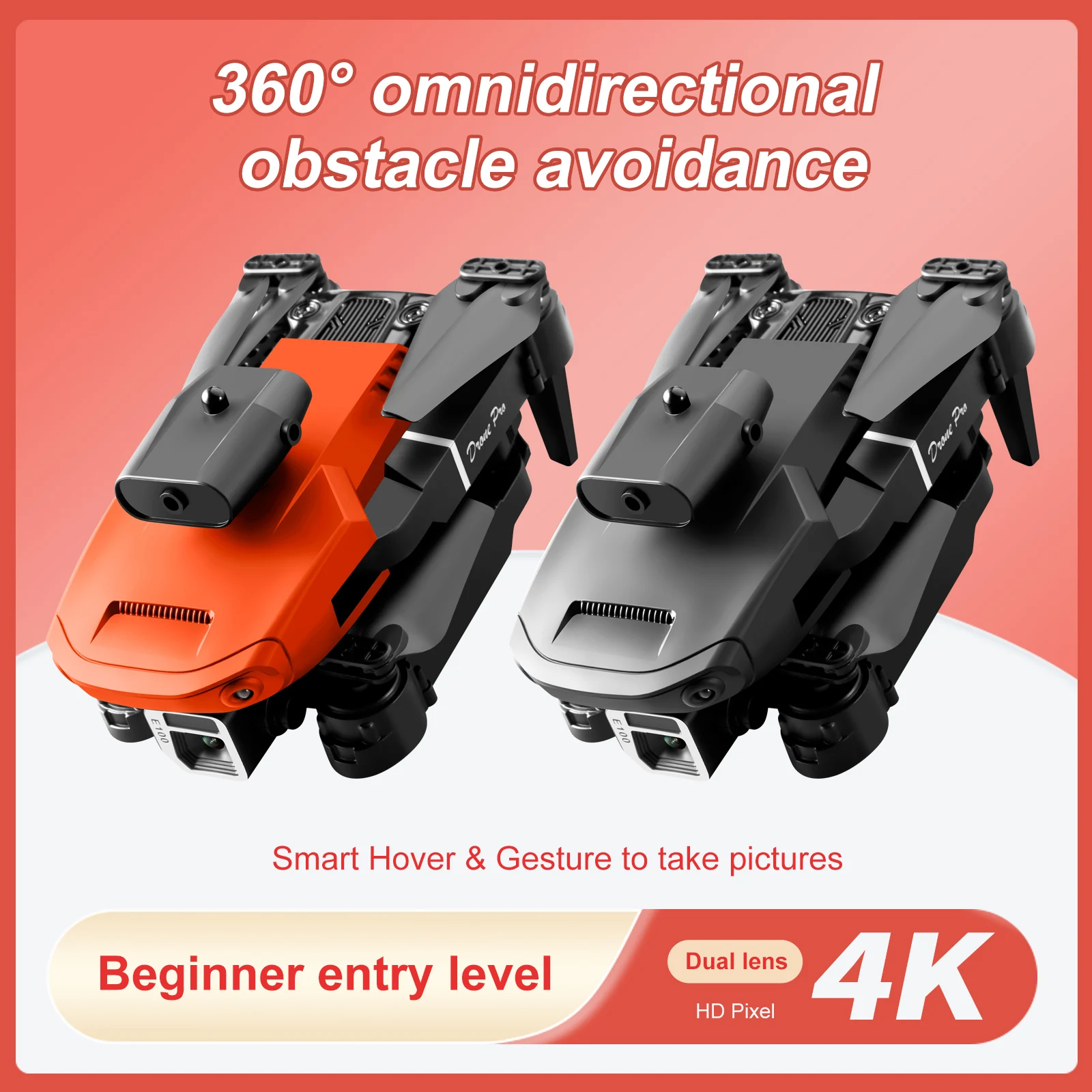 Квадрокоптер E100 складной с HD-камерой, Wi-Fi, FPV и режимом удержания препятствий