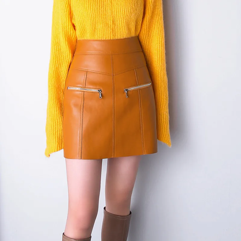 2022 Spring New Style Women Slim Genuine Leather Skirt With Zipper Retail And Wholesale