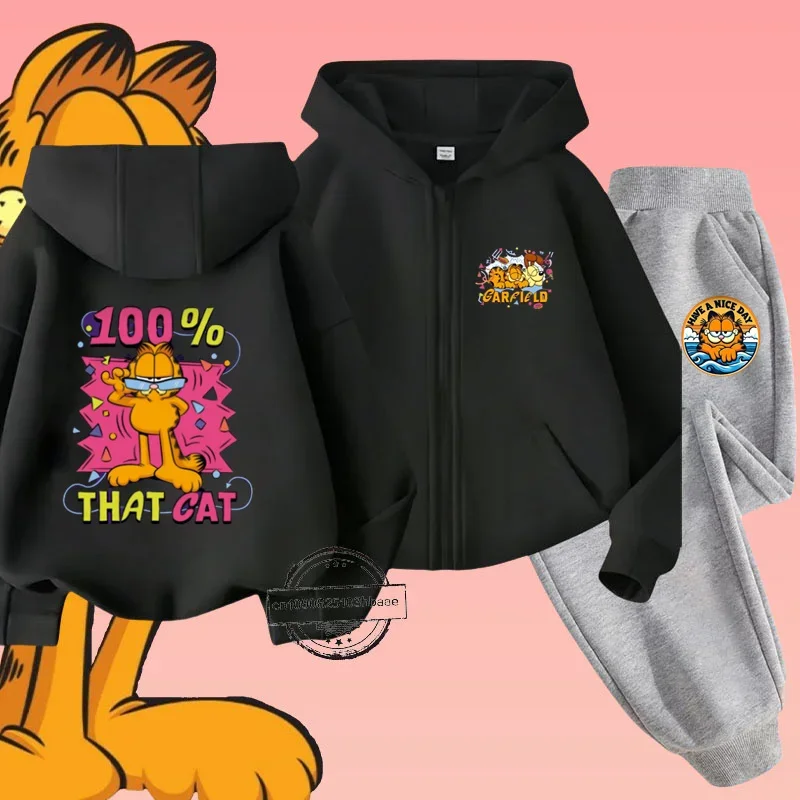 Детский комплект рубашек Garfiel на молнии с мультяшным аниме принтом осень/зима