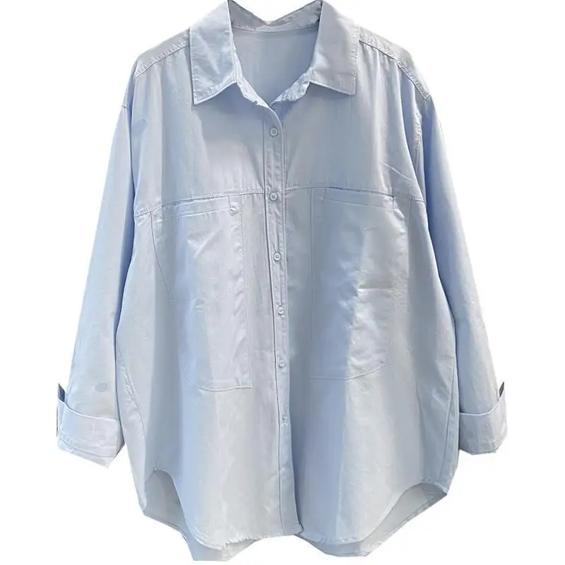 

Women's Blouse Solid Color Button Turn-Down Collar Long-Sleeved Casual Loose Shirts Fine Elegant Blouses for Women 2023