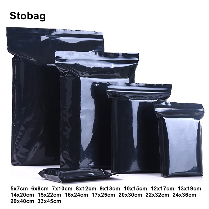 

StoBag Black PE Ziplock Bags Sealed Food Packaging Small Large Thick Waterproof Nuts Candy Jewelry Storage Reusable Pouches Logo