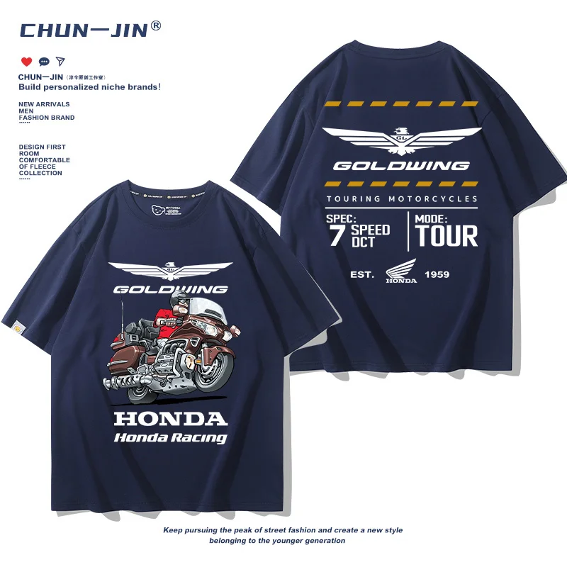 

Новая мотоциклетная летняя трендовая футболка с короткими рукавами Honda Gold Wing HONDA GL1800, мужская и женская одежда для велоспорта, свободная хлопковая одежда