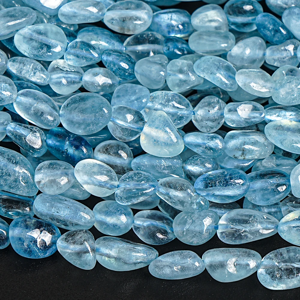 5-7 мм натуральные аквамариновые самородки гладкие бусины длинная нить для