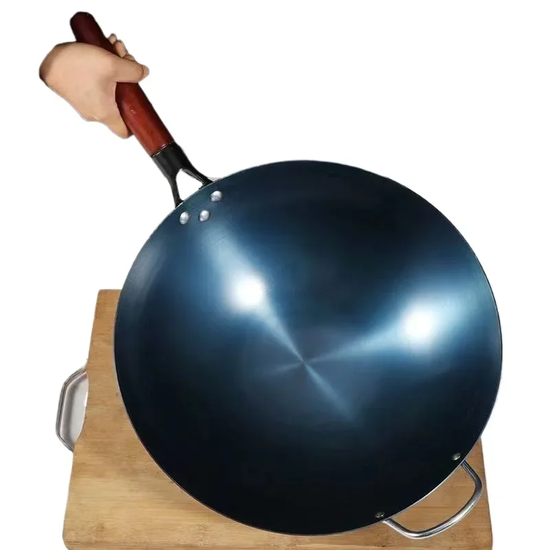 Железная сковорода вок 32 см для жарки и без химического покрытия с плоским дном