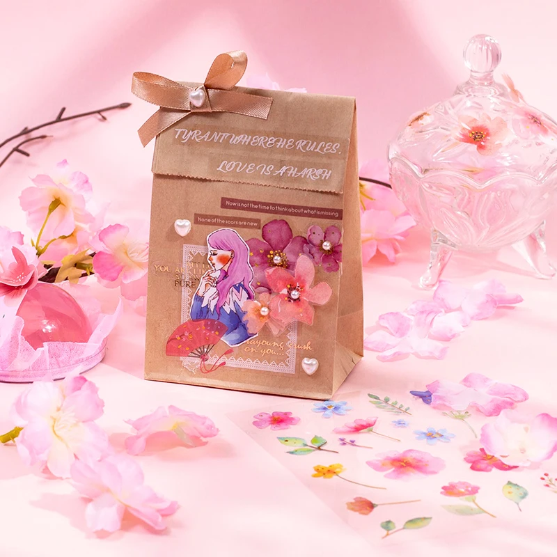 

2Sheet Sakura Stickers Bronzing Pink Cherry blossom Fresh flower Girl Kids Gifts For Planner Plant DIY Scrapbooking