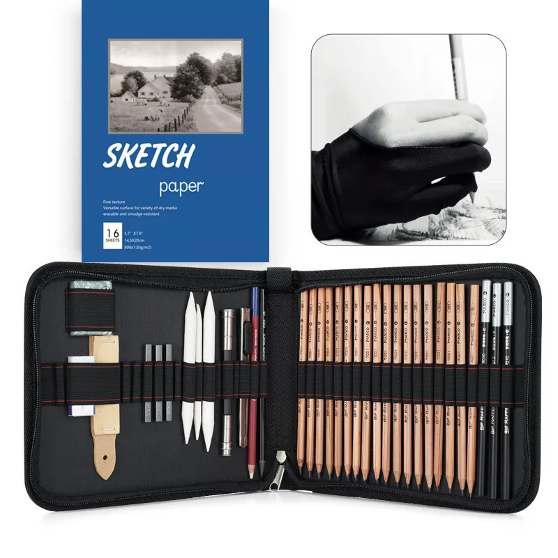 

37 Pieces Sketch Pencil Set Marco 37-Piece Folding Sketch Kit Beginner Painting Tool Pencil Camlin Charcoal Pencils for Drawing