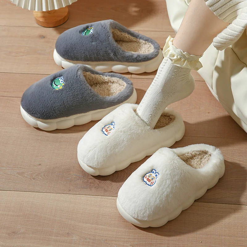 Dog Animal Cotton Slippers For Women In Autumn And Winter For Home Slipper Indoor Wood Floor Couples, Plush Soft Soled Slipper