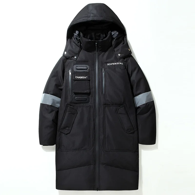 High Quality Down Jacket Men's Winter Mid-length Warm Down Coats New Trend Winter Thick Casual Parka Jacket Windproof Black
