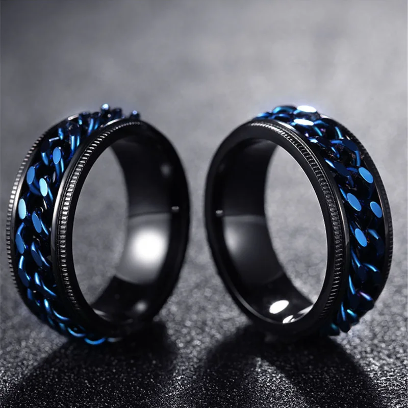 

New Cool Stainless Steel Rotatable Couple Ring High Quality Punk Jewelry Party Gift Spinner Chain Women Man Rotable Rings