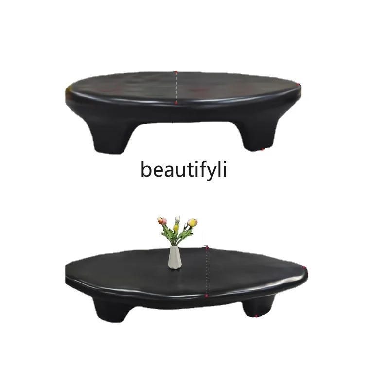 Кофейный столик в нордическом кремовом стиле из камня овальной формы