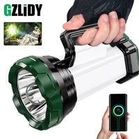 high power led flashlight searchlight waterproof spotlight usb rechargeable 18650 camping fishing lantern power bank torch