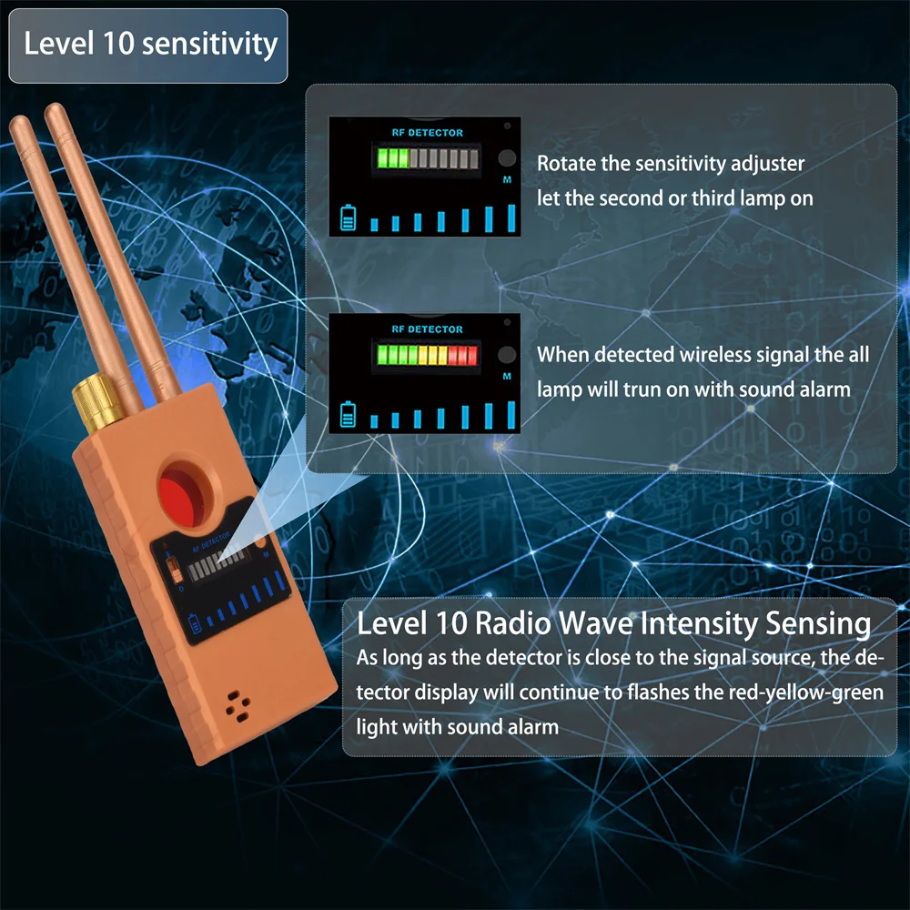 Фото Антишпионский детектор скрытой камеры, Wi-Fi, GSM, аудио, детектор ошибок, GPS-трекер, беспроводной радиочастотный сигнал, обнаружение ошибок, сканер Bluetooth-гарнитуры №5