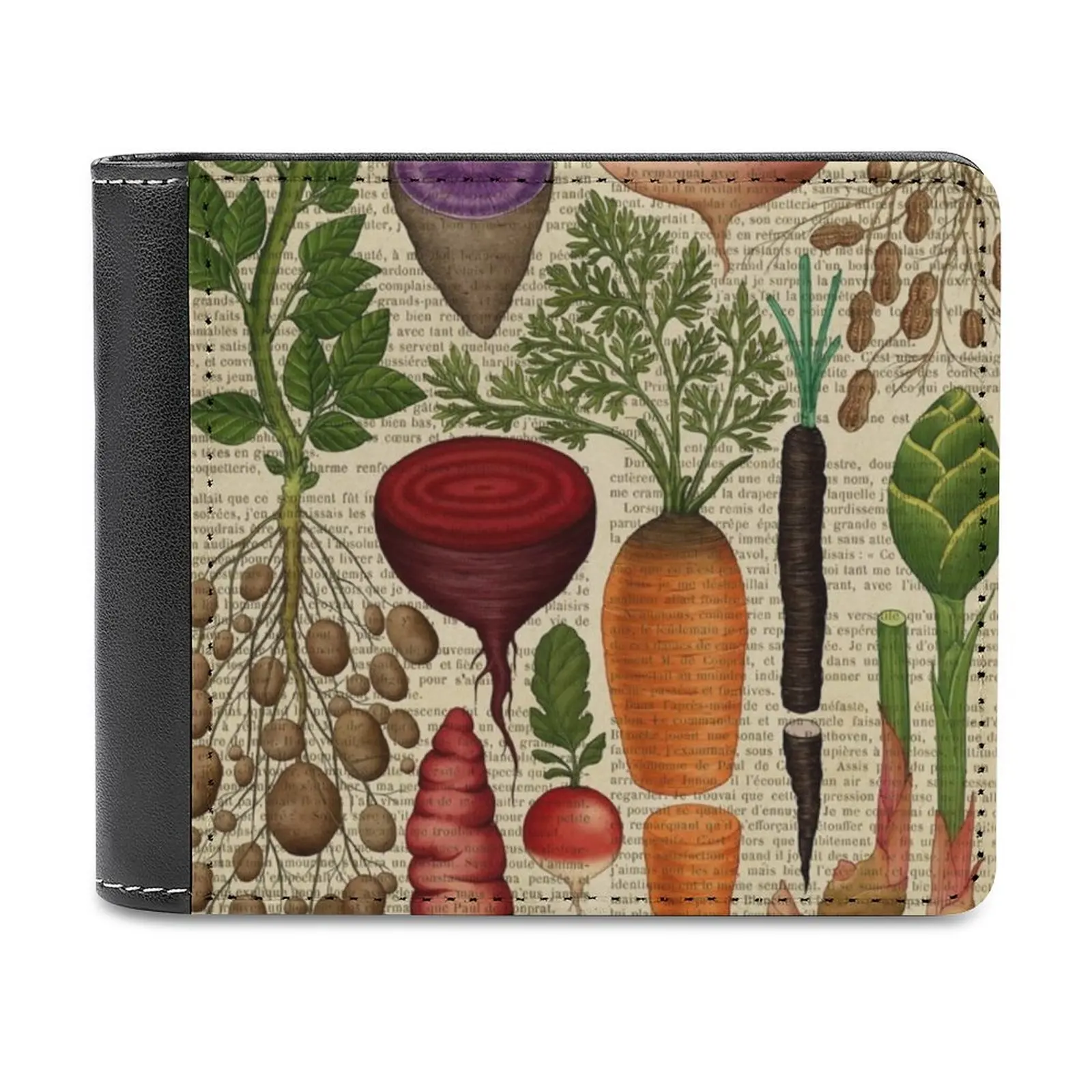 

Botanical Print On Old Book Page-Garden Leather Wallet Men Classic Black Purse Credit Card Holder Fashion Men's Wallet