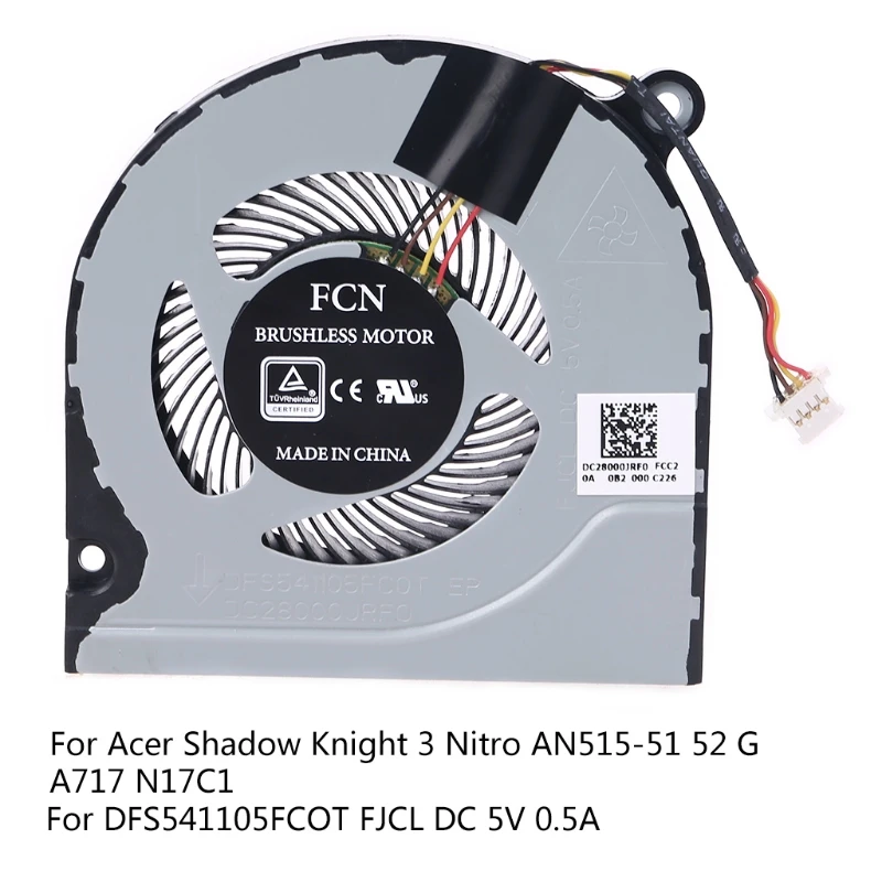 

Laptop CPU Cooling Fan for Acer Shadow Knight 3 Nitro AN515-51 52 G A717 N17C1 for DFS541105FCOT FJCL DC 5V 0.5A