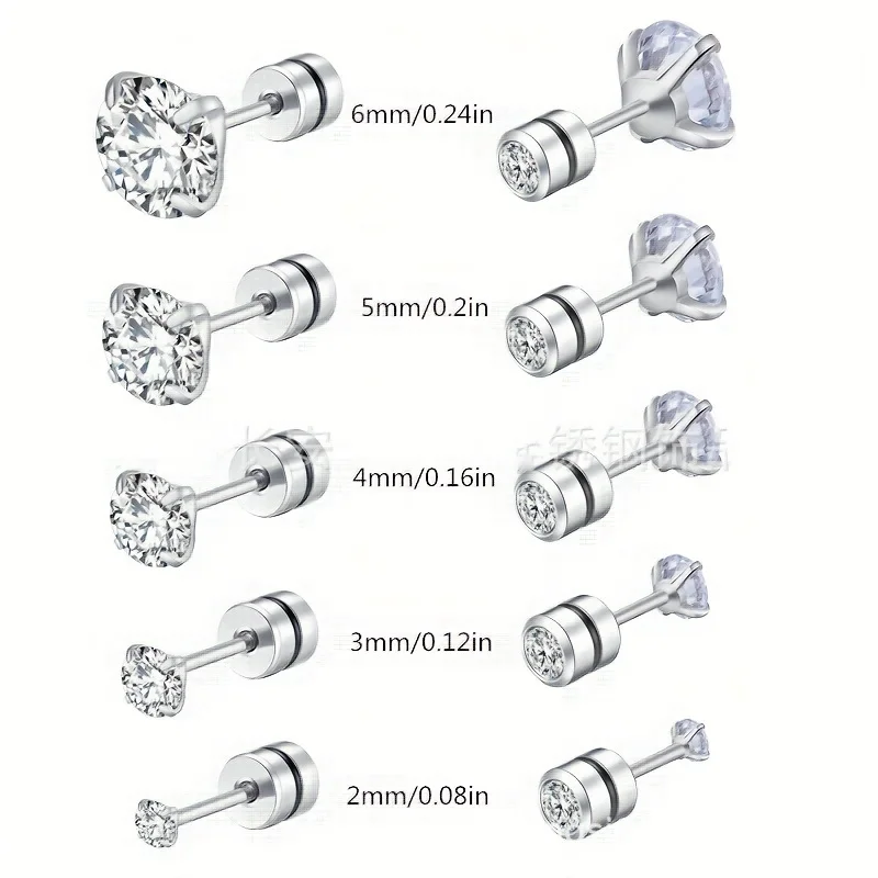 

Простые универсальные серьги для мужчин и женщин, круглые серьги с двойным цирконием 3A, серьги из нержавеющей стали, серьги с тонкими иглами