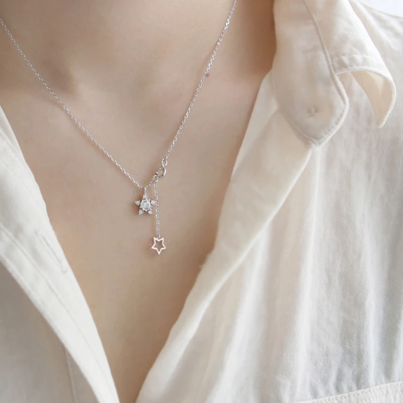 

Trend Simple Silver Color Star Moon Cubic Zirconia Pendant Necklace For Women Girl Clavicle Chain Necklace Fashion Jewelry Gift