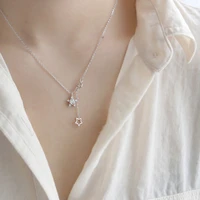 trend simple silver color star moon cubic zirconia pendant necklace for women girl clavicle chain necklace fashion jewelry gift