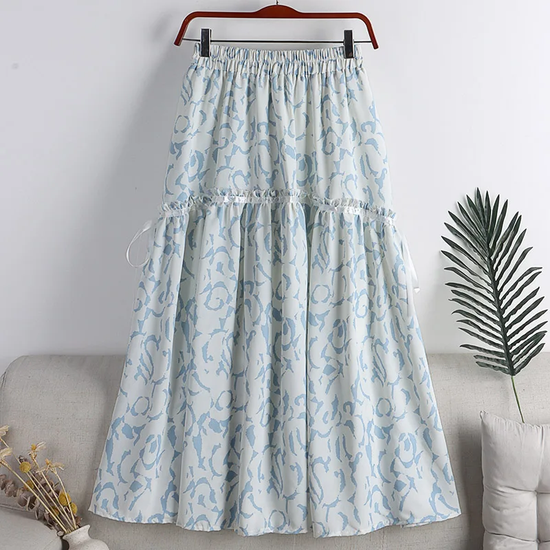 

Summer Fungus Edge Tie A-line Skirt Saia Feminina Sweet Print High Waist Skirts Swing Midi Skirts Womens Faldas Mujer Moda 2022