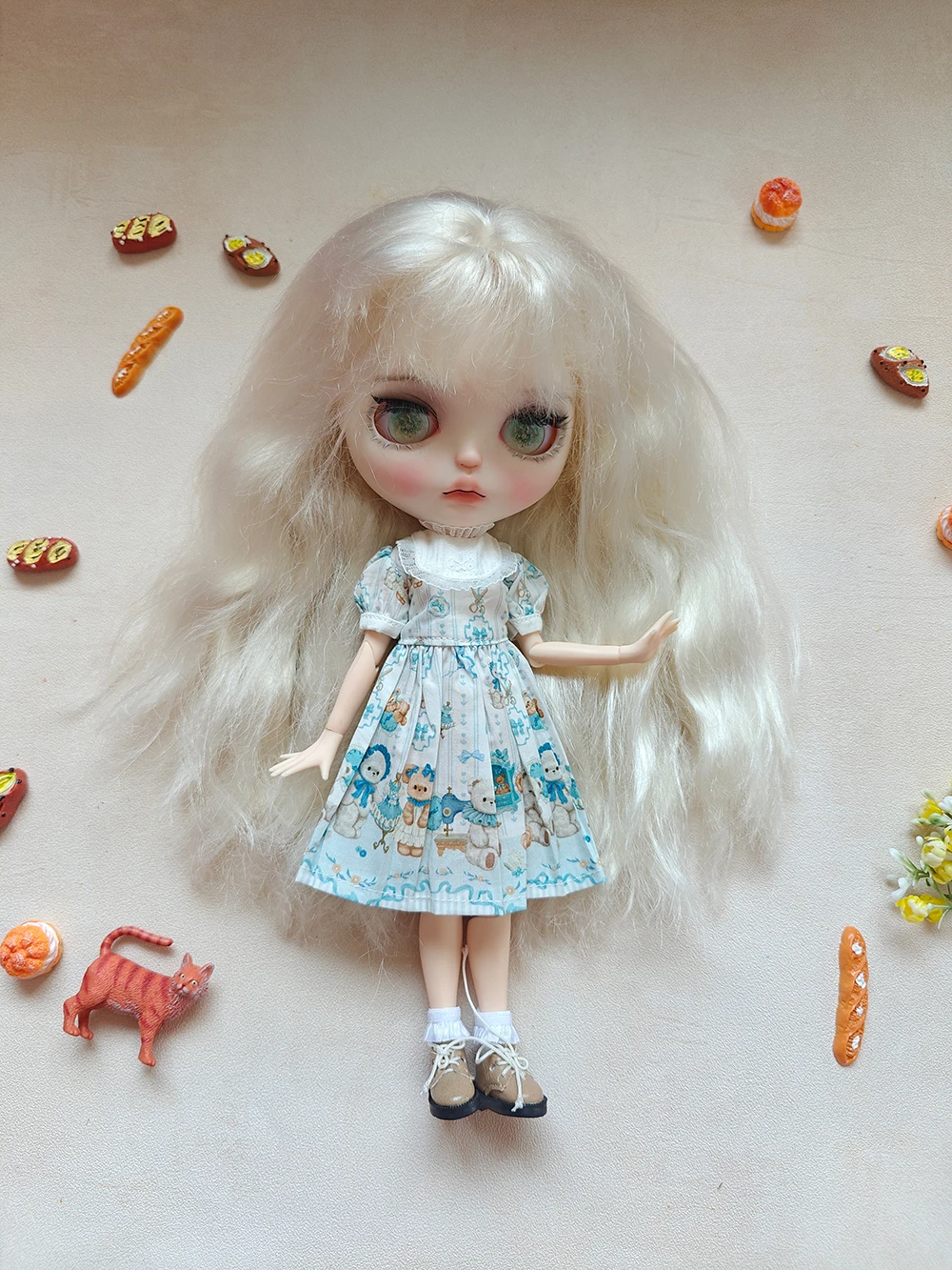 Одежда для куклы Блайт новое классическое платье ручной работы с милым медведем