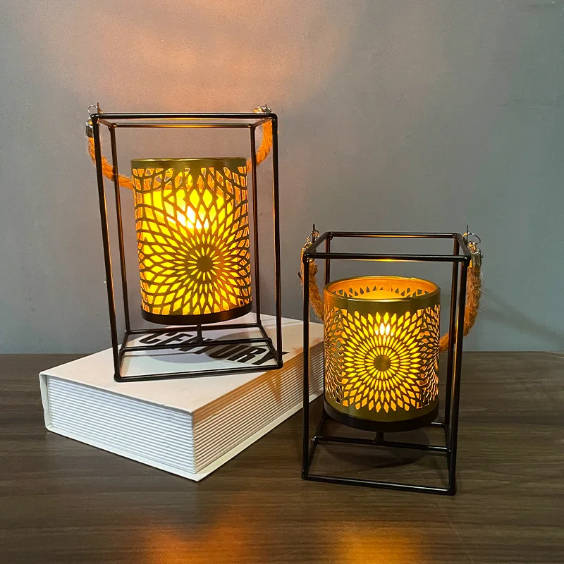 

European-style Led Home Bedroom Living Room Simulation Candle Hollow Wrought Iron Candle Holder Ornaments Lantern Decoration