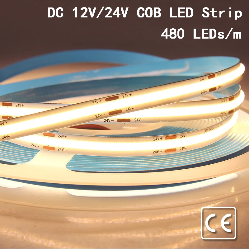 ce certified COB LED Strip 320 480 LEDs/m DC12V 24V High Density Flexible Tape Ribbon 3000-6500K Led Lights