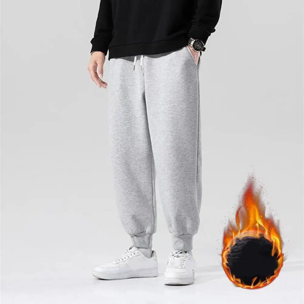 

Popular Men Sweatpants Fleece Lined Sporty Thicken Ankle Tied Pants Autumn Winter Sports Trousers for Dating