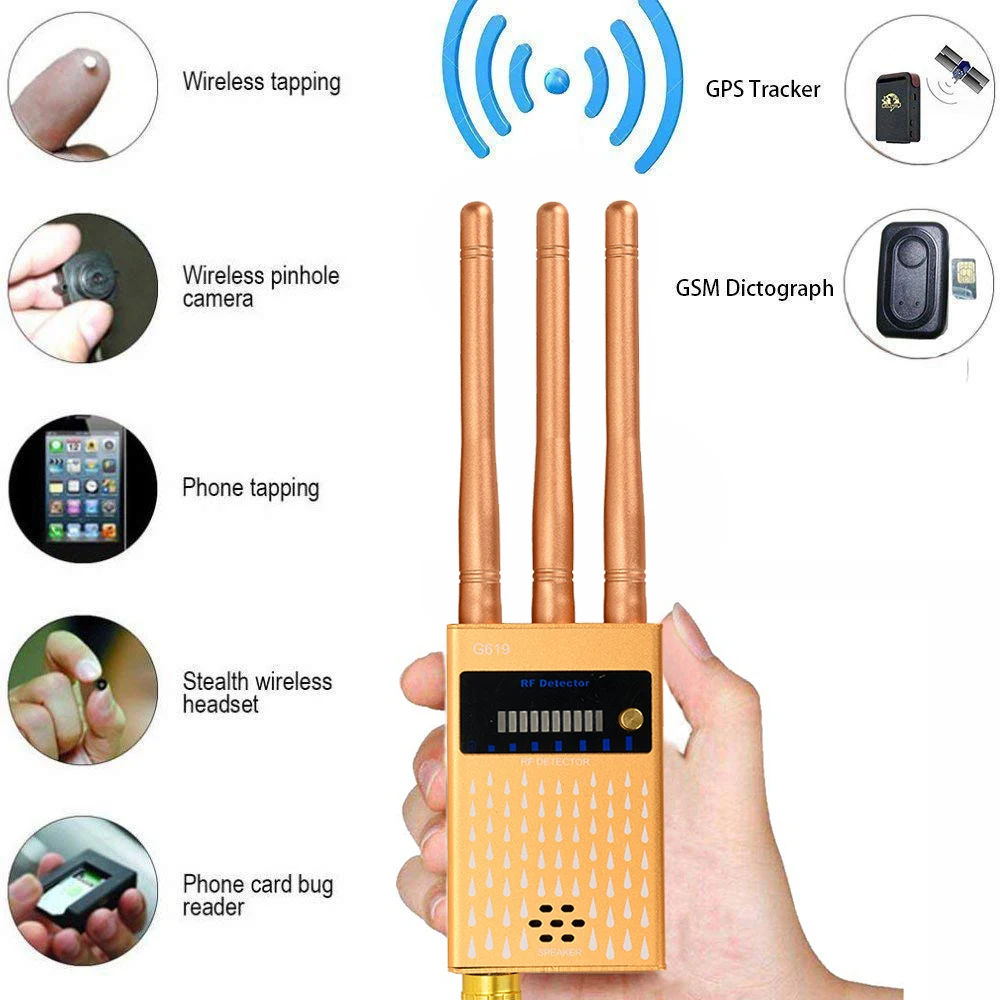

Three Antennas 1-8000MHz RF Signal Detector, Wireless Audio Bug Camera Detector Finder,2G 3G 4G Mobile Phone Bug Detector