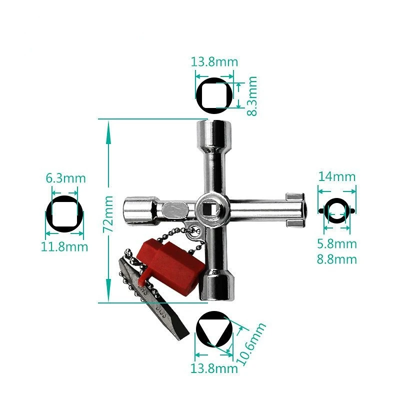 

Multi purpose key wrench internal triangle four corner electric control cabinet elevator cross key water meter valve key tool