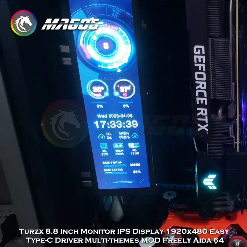 Фото Turzx Smart 8,8-дюймовый монитор IPS-дисплей, вторичный экран 1920x480 Простой драйвер Type-C Многоэма МОД Freely Aida 64 №5