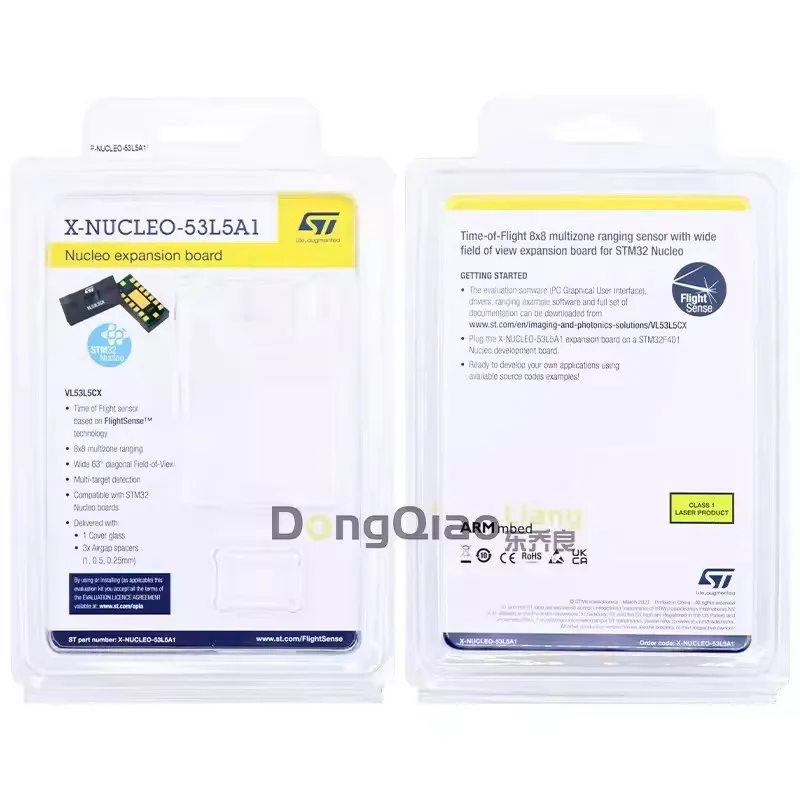 Комплект разработки P-NUCLEO-53L5A1 содержит датчики дальности X-NUCLEO-53L5A1 и NUCLEO-F401RE VL53L3CX.