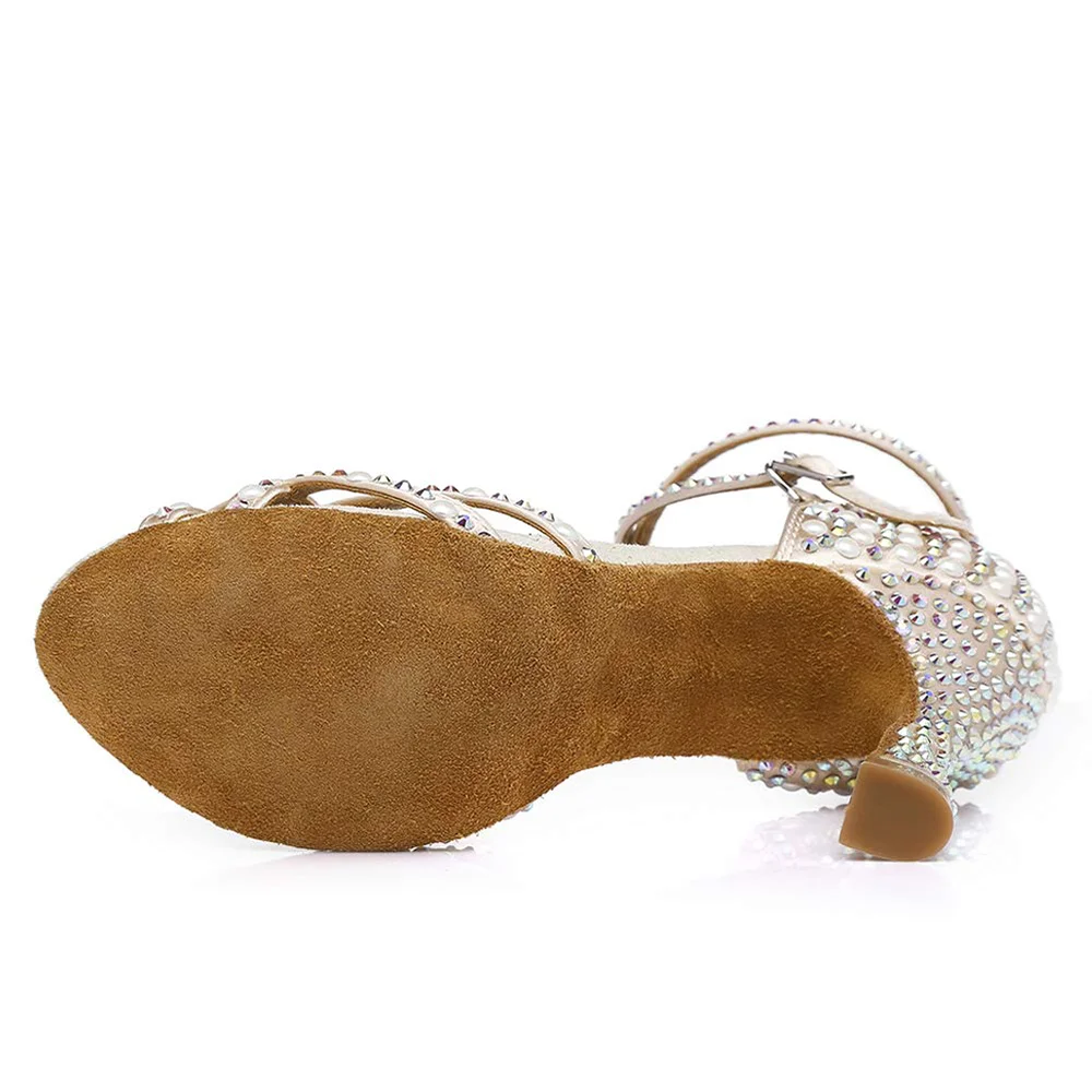 Dance Shoes With Rhinestones Pearls Women Ballroom Latin Dancing Shoes For Girls Latin Dance Shoes Tango Bachata Dance Shoe