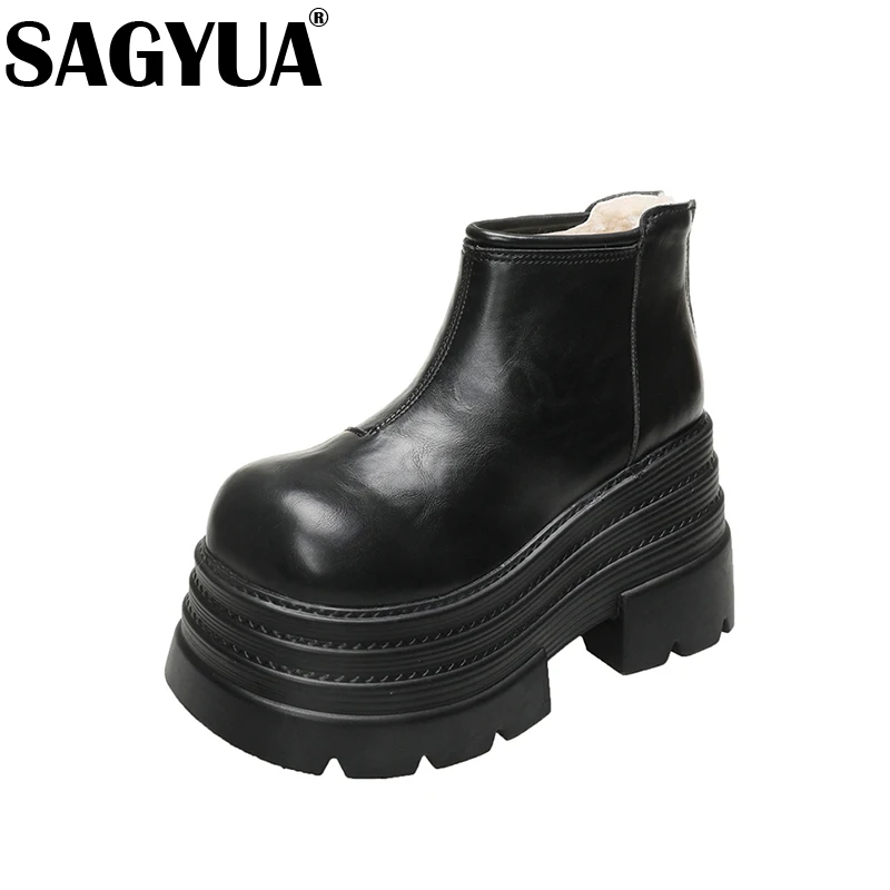 Женские зимние ботильоны на платформе кожаная обувь высоком каблуке новинка