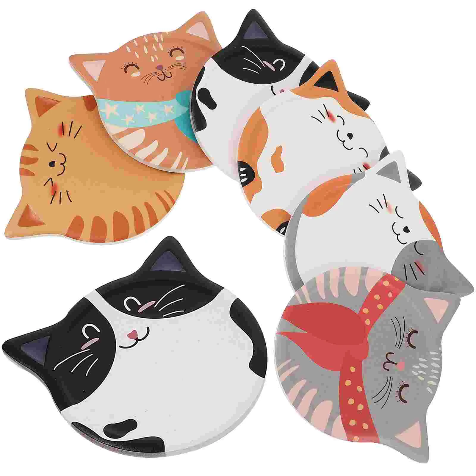 

6 Pcs Cat Cup Coasters Cork Coasters Cat Shaped Coasters Desk Decoration Cat Absorbent Coaster Cartoon Cat Cup Pad