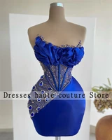 new arrival crystal royal blue short cocktail dresses 2022 sexy prom party gown mini mermaid homecoming dress robes de cocktail